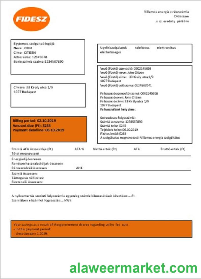 Hungary FIDESZ easy to fill utility bill